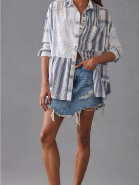 Pilcro by Anthropologie Buttondown Flounce Shirt Oversized XS